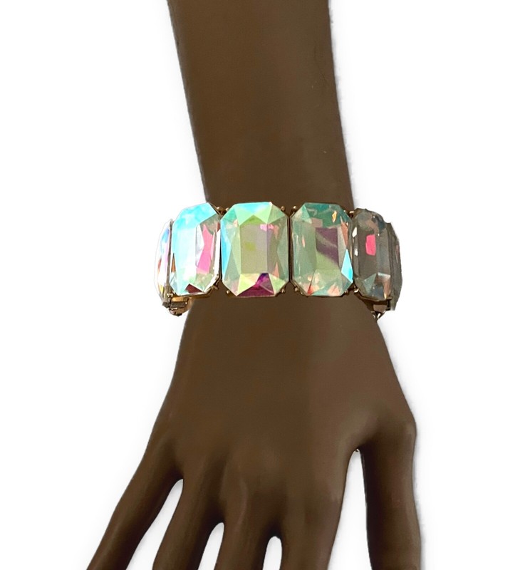 1" Wide Statement Chunky Stretchable Evening Bracelet Aurora Borealis Crystals gallery
