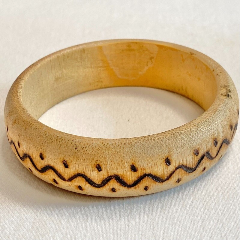 Beige Tan Engraved Wood Bangle Bracelet Boho Artisan Natural gallery