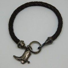 Hook and Eye Genuine Leather Braided Unisex Wrist Band Sz. 7″