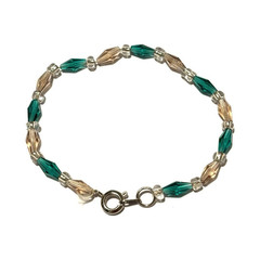 Green & Gold-Tone Glass Bicone Beaded Chain Bracelet with Spring Ring Clasp