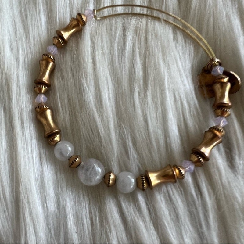 Alex and Ani Rafaelian Gold and Rose Quartz Bamboo Beaded Bangle Bracelet gallery