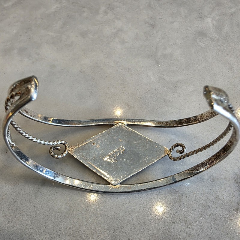 Alpaca Mexico Silver Blue Abalone Diamond Shaped Cuff Bangle Bracelet gallery
