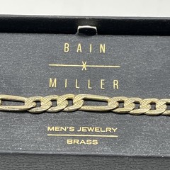 Bain Miller Mens Designer Brass Gold Tone Figaro Fancy Chain Bracelet 9 in Long