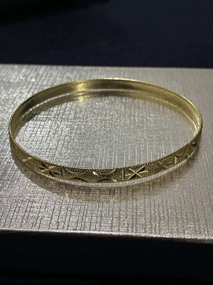 Gold Toned X Pattern Round Bangle Bracelet Metal