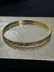 Gold Toned X Pattern Round Bangle Bracelet Metal