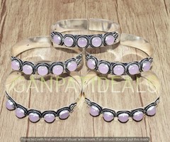 Rose Quartz Gemstone Bangle 1pcs Wholesale Lots 925 Silver Plated Jewelry