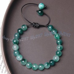 6/8/10mm Natural Green Jade Round Gems Beads Braided Adjustable Bracelet 7.5”