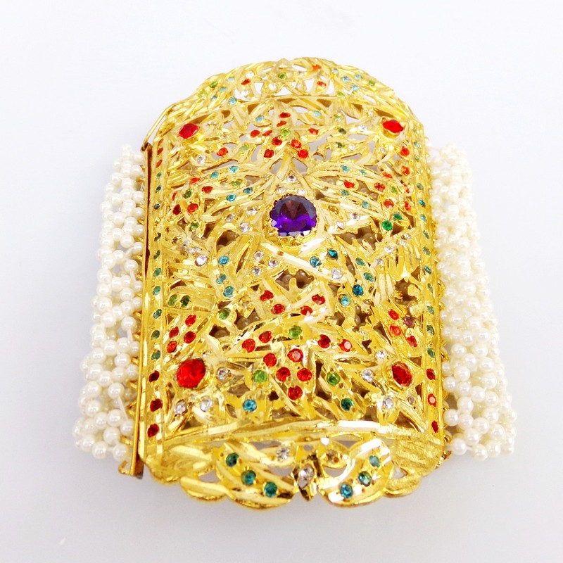 Ethnic Gold Tone Pearl Hath Phool/Hand Cuff Bracelet/ Bangles Women Jewellry kk2 gallery