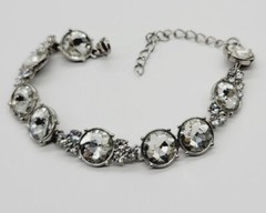 Crystal Bracelet rhinestone Silver Tone 9 in Statement Bridal Prom Wedding #B11
