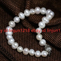 7-8/8-9/9-10mm White Natural Freshwater Culltured Pearl Bracelet Bangle 7.5”