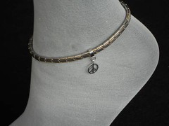 Anklet Stainless Steel Italian Charm Silver Dangle Peace Sign Ankle Bracelets