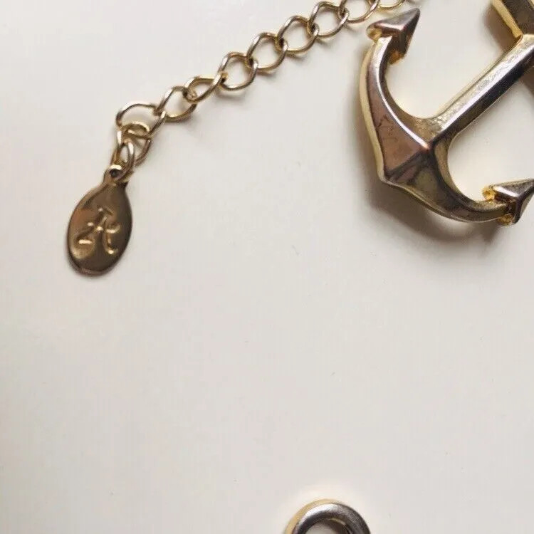 Accessorize Chunky Statement Bracelet Gold Tone Anchor Royal Blue Ribbon Cruise gallery
