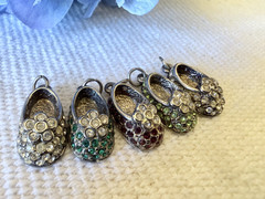 SET OF 5 VINTAGE FIRENZA BABY SHOE JEWELRY CHARMS SILVER METAL & RHINESTONES