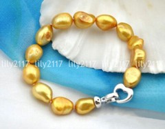 Genuine Natural 9-10mm Baroque Golden Black Pink Freshwater Pearl Bracelet 8”