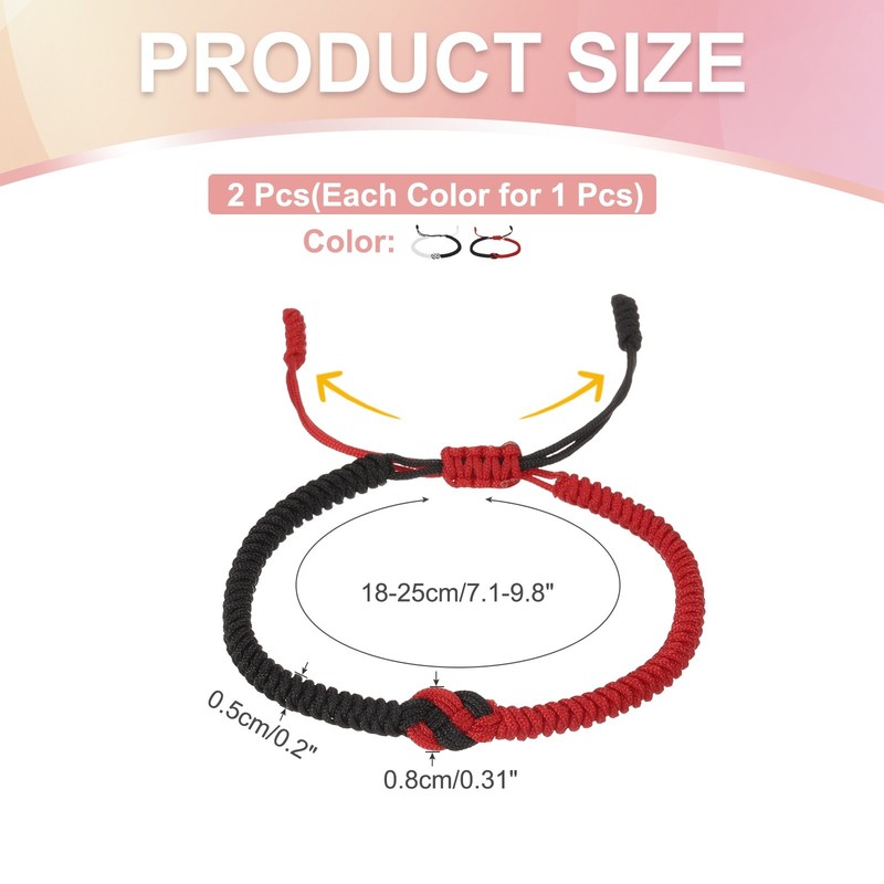 Matching Bracelets, 2pcs Red Black/Black White Knots, Black Red/Black White gallery