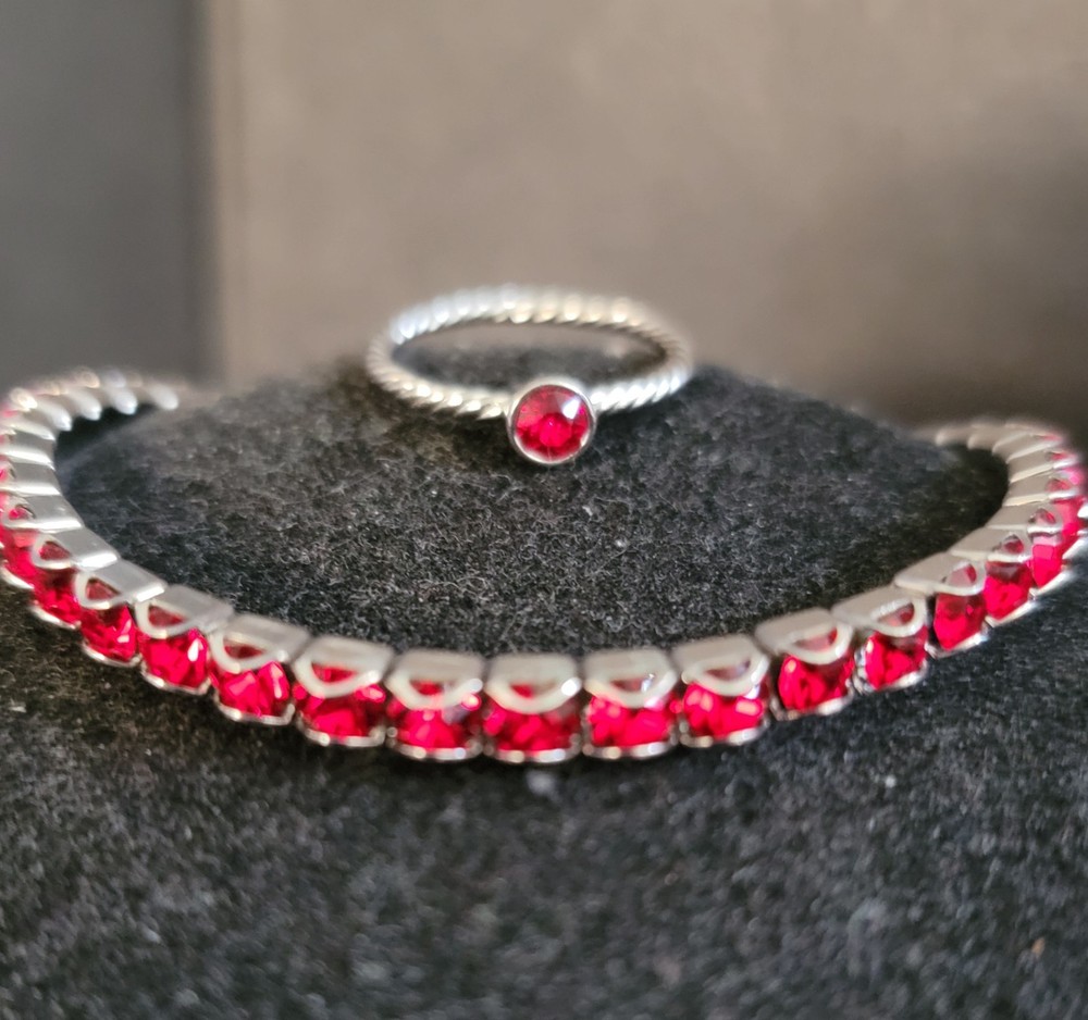touchstone crystal july birthstone tennis style bracelet n ring set red