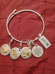 Amanda Blu 2 Tone Adjustable Medallion Bangle Bracelet – Silver with Gold