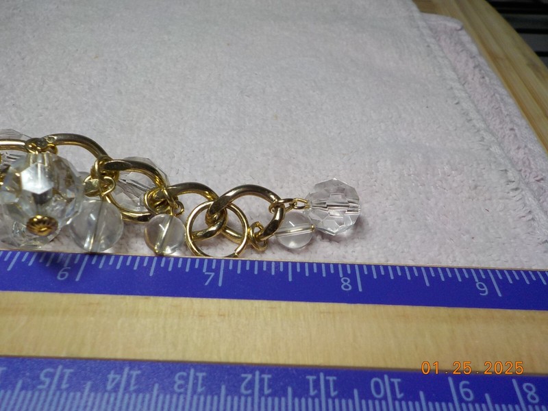 GOLDTONE METAL TWISTED CURB LINK BRACELET W/FACETED/SMOOTH CLEAR BALL BEADS gallery