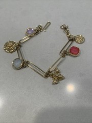TALBOTS gold Tone Chain Colorful Beaded Charm Bracelet Paperclip 9 in