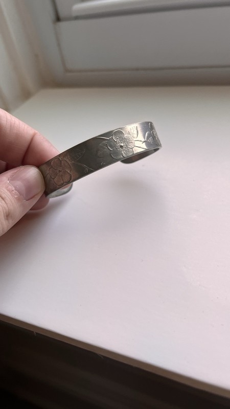 Vintage Wendell August Forge Hand Wrought Pewter Cuff Bracelet Floral Grove City gallery