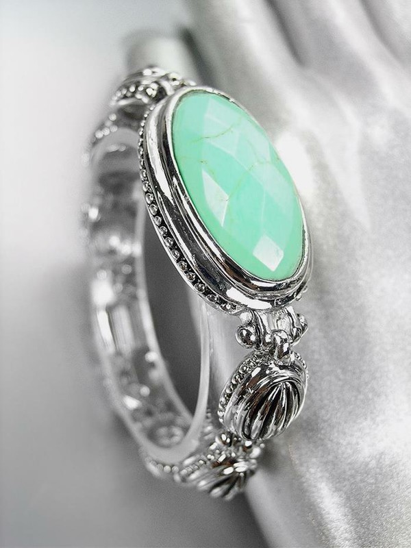 GORGEOUS 18kt White Gold Plated Cable Dots Turquoise Medallion Links Bracelet gallery