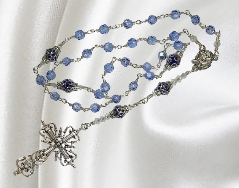 Unbreakable Handmade Anglican Episcopal Rosary Sapphire Blue Czech Crystal Se... gallery