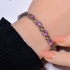 Pink Sapphire Simulated 925 Sterling Silver Tennis Bracelet 7.99″ B_9730_687_16