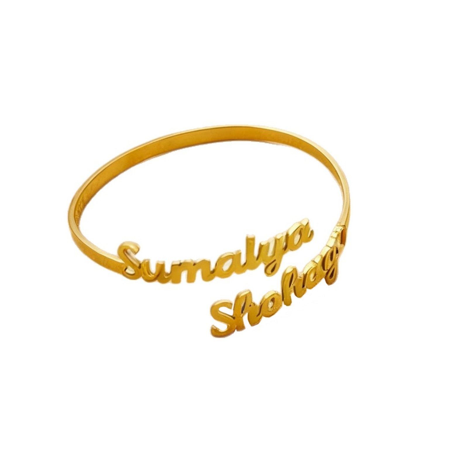Custom Engraved Couple Name Open Bangle Stainless Steel Bracelet Birthday Gift gallery