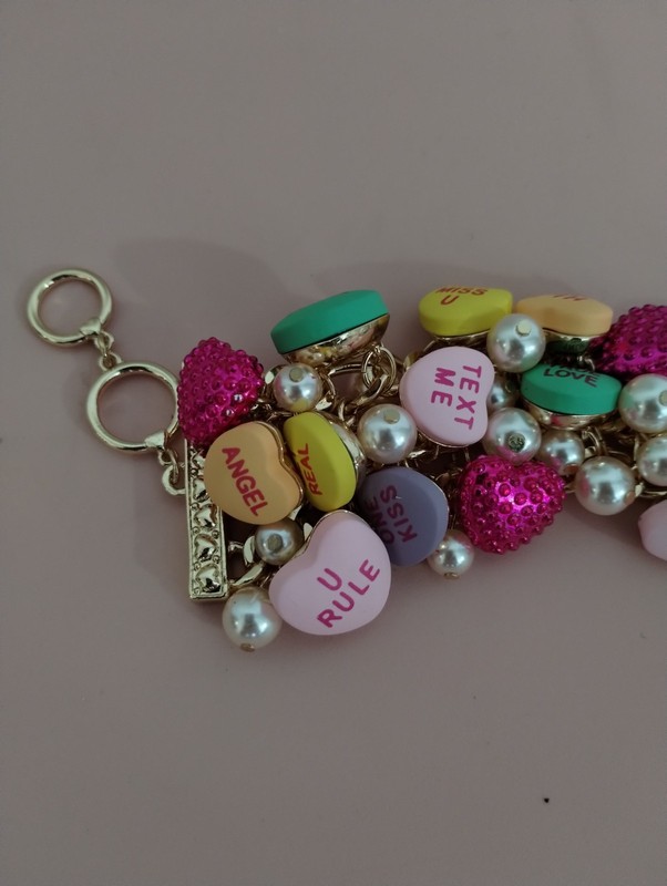 Betsey Johnson Bracelet Valentines Sweethearts Candy Conversation Hearts Charms gallery