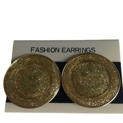 Vintage‎ Gold Tone Round Fashion Earrings Clip On Made in Korea