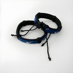 Nike Unisex Sports Leather Cord Tribal Bracelet Wristband Blue With White 2 Pcs