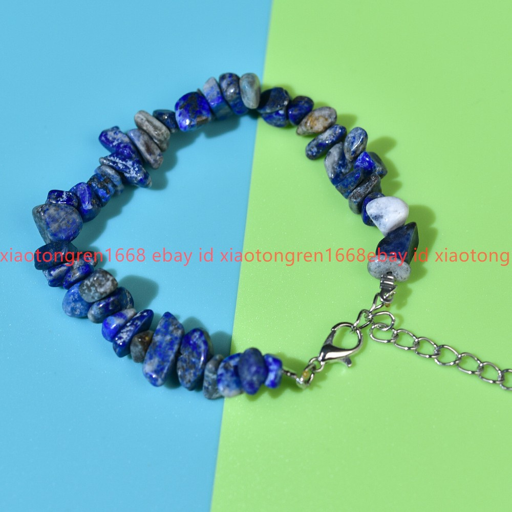 Natural 5x8mm Gravel Blue Lapis Lazuli Gemstone Irregular Beads Bracelet 7-9in