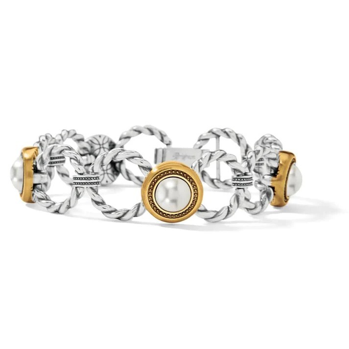 NWTag Brighton MERIDIAN GOLDEN PEARL Two-Tone Link Bracelet MSRP $108 gallery