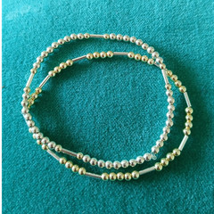 Gold & Silver Tone Metal Beaded Stretch Bracelets Round Beads Stackable No Clasp