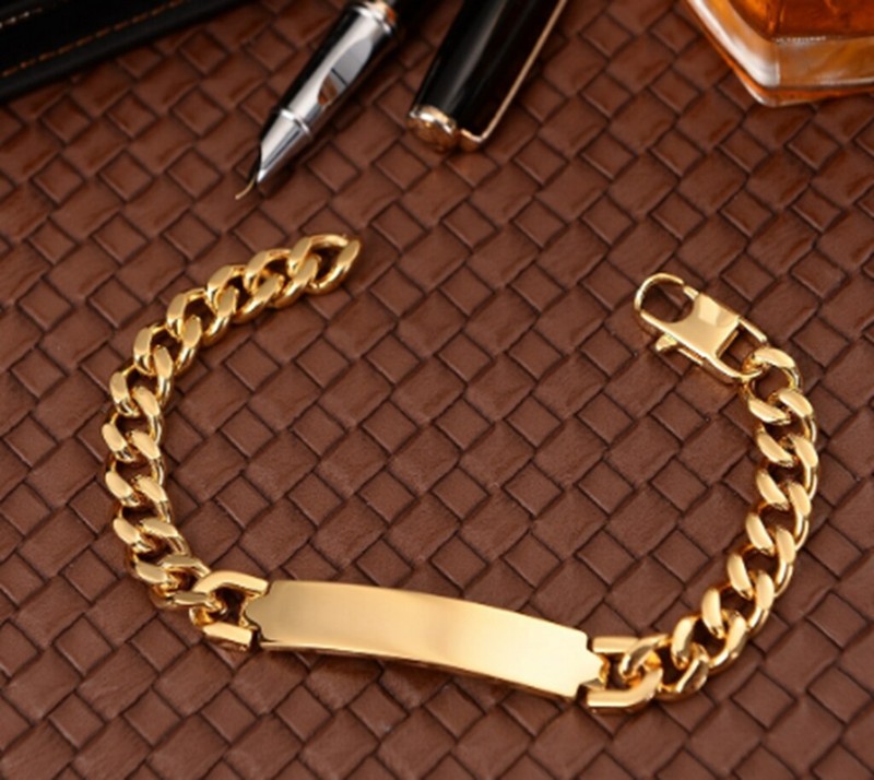 Hip Hop Men / Women Titanium Stainless Steel Engrave Bar Chain Bracelet 8" gallery