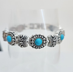 Turquoise Silver Tone Scroll Link Bracelet 6.75”