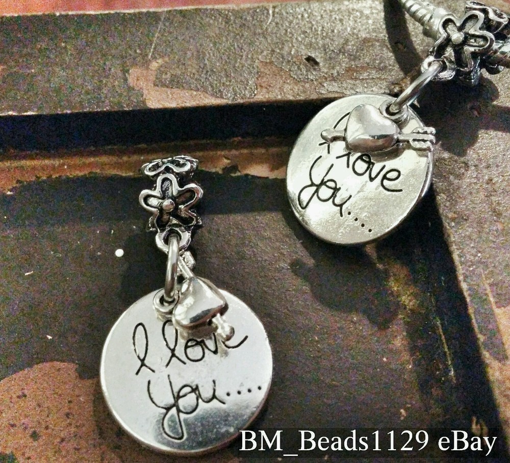2 I Love You Word Pendants Cupid Arrow Heart European Dangle Charms Gift For Her