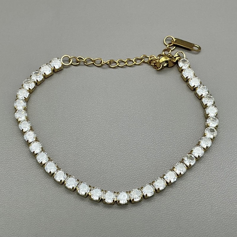 Bracelet Gold Tone White Rhinestone Tennis Chain Lobster Clasp Womens Jewelry gallery