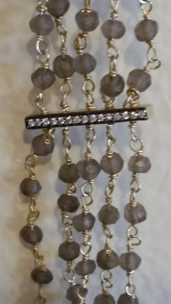 DELICATE GOLDPLATED 5 STRAND SMOKY QUARTZ STATION BRACELET 7 1/2 - 8 INCHES