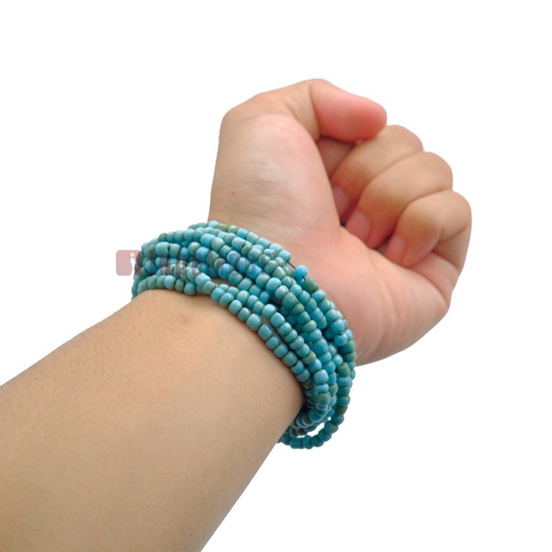 WOMEN’S BALI BRACELET Turquoise 10-Strand 2-3mm Glass Beads Elastic 6.5-7.5 inch gallery