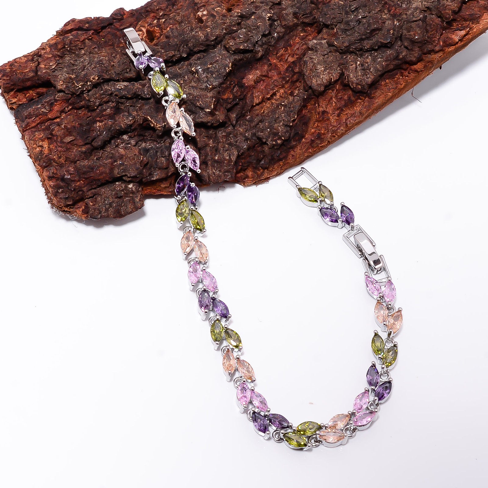 Multi Tourmaline 925 Sterling Silver Adjustable Bracelet 7-8" B141349 gallery