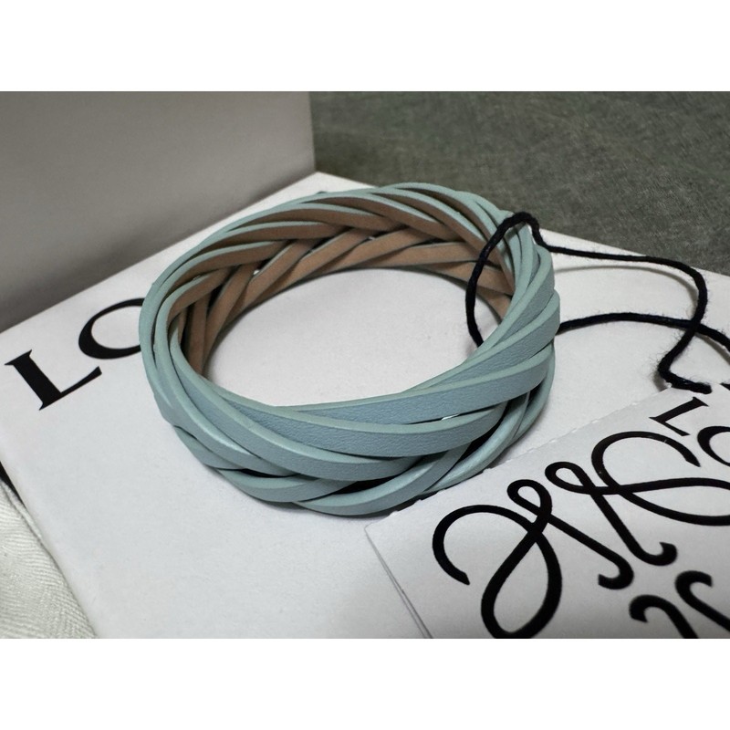 NWT Loewe Braided Leather Bracelet in Light Blue & Beige – Made in Spain gallery