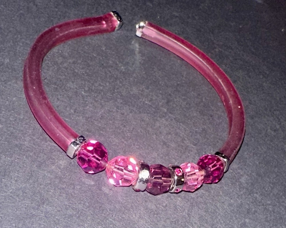 Swarovski Signed Swan PINK & PURPLE Crystal Jelly Silicone Cuff Bangle Bracelet