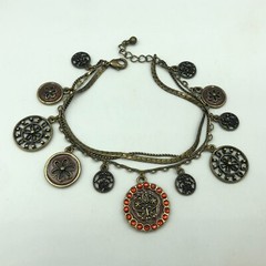 RETRO Bronze Tone & Red Sparkle Charm Bracelet Christmas Multi-Strand Christmas
