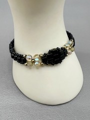 Black Beaded Bracelet Faux Pearls Beads Art Deco Style Barrel Screw Closure