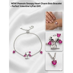 Gnoce x Peanuts Snoopy Heart Charm Bolo Bracelet Silver Pink Crystal NEW