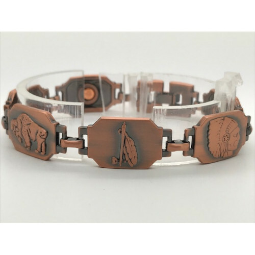 Men Women COPPER BUFFALO TEPEE SPEAR CHIEF HEAD WILD WEST MAGNETIC BRACELET 7.5"