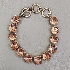 Rhinestone Bracelet Round Links Pink Peach Gold Tone 7″