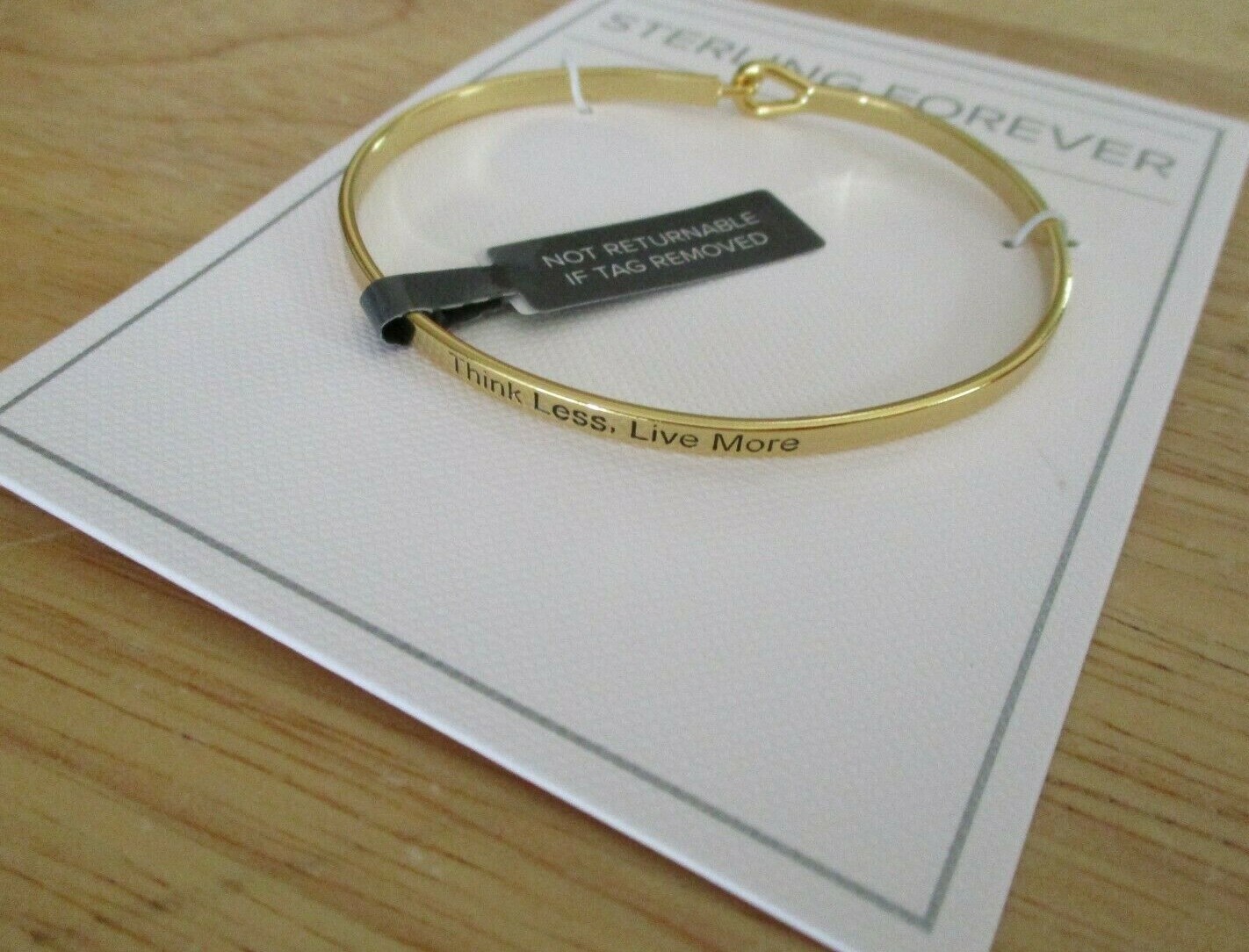 NWT Gold Tone Cuff Bracelet Engraved "Think Less, Live More" FREE Shipping gallery