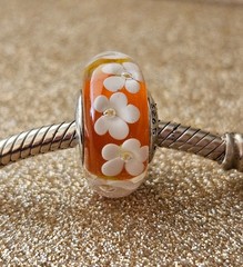 Authentic Pandora Orange Tropical Flowers Silver Murano Charm